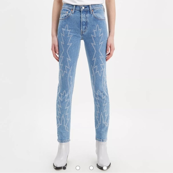 Levi's® Premium 501® STRETCH SKINNY EMBROIDERED JEANS WOMEN'S 26 RANCH WESTERN - Picture 2 of 16